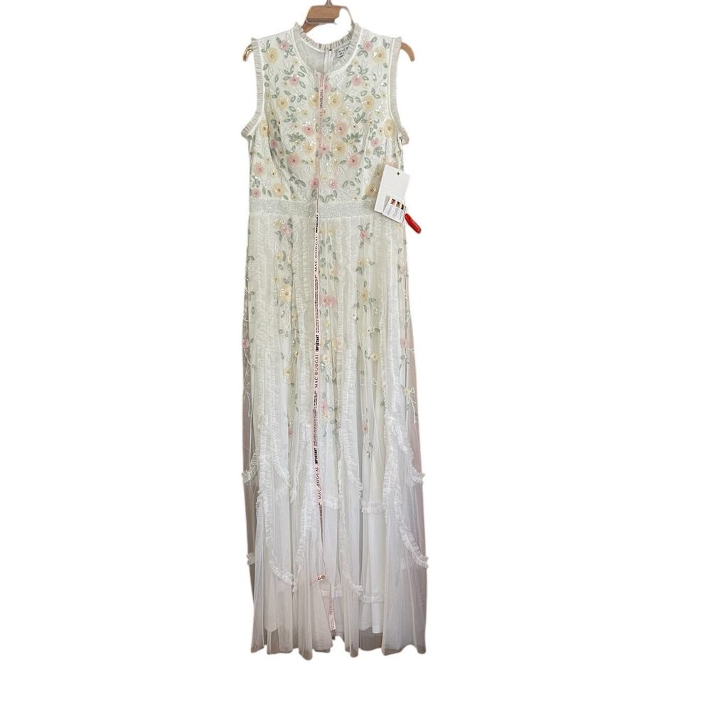 Mac Duggal Size 10 NEW 9137 Ivory Embroidered High Neck Sleeveless Ruffled Gown - Picture 4 of 12